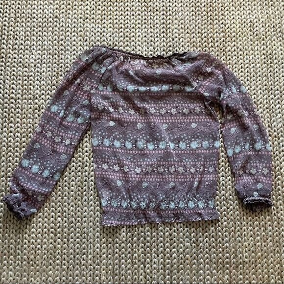 Decree Off The Shoulder Tie Front Elastic Waist Mauve White Rose Blouse Medium - Picture 7 of 12